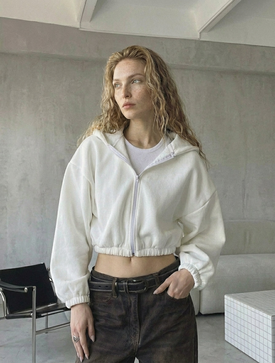 Timeless Cropped Zip Hoodie