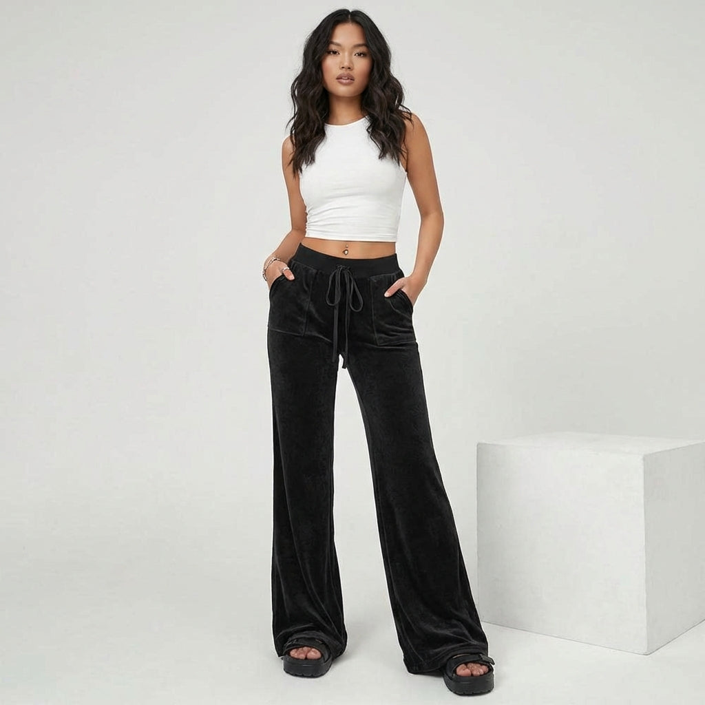 Velvet Winter Wide-Leg Trousers For Women