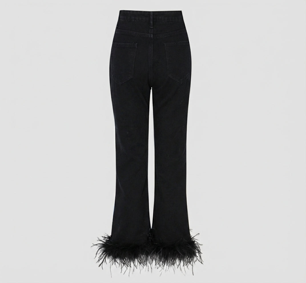 Feathered Cropped Denim Trousers