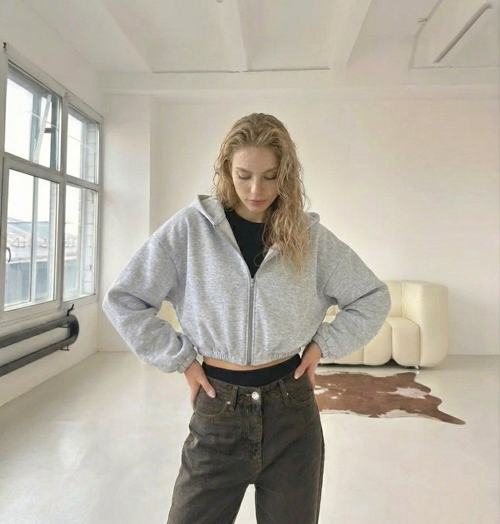 Timeless Cropped Zip Hoodie