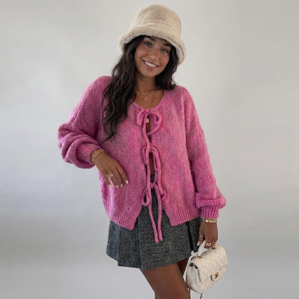 Bow Knit Lace-Up Cardigan