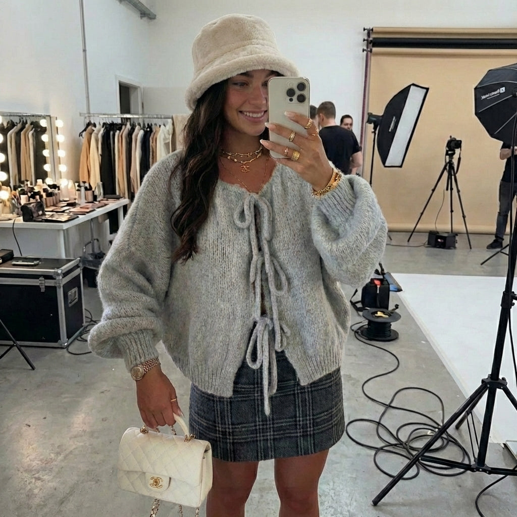 Bow Knit Lace-Up Cardigan