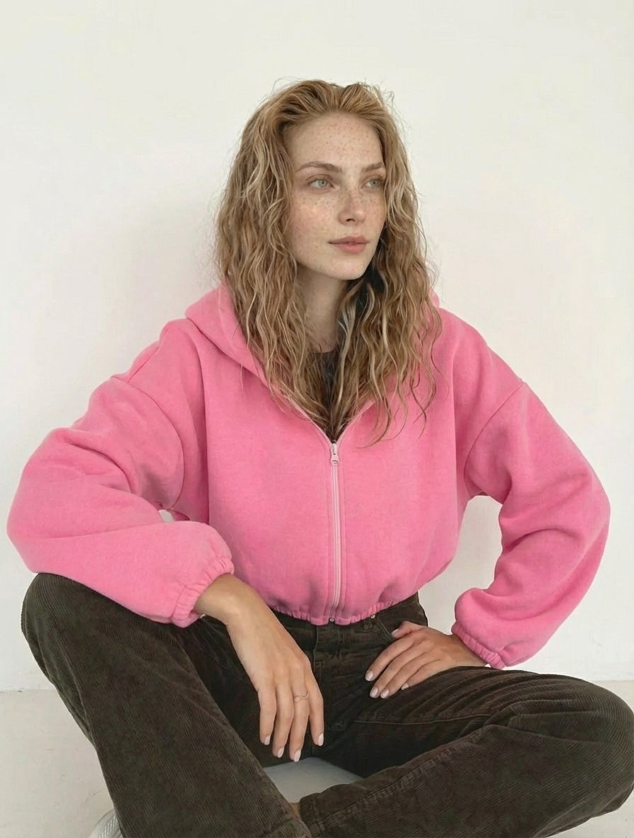 Timeless Cropped Zip Hoodie