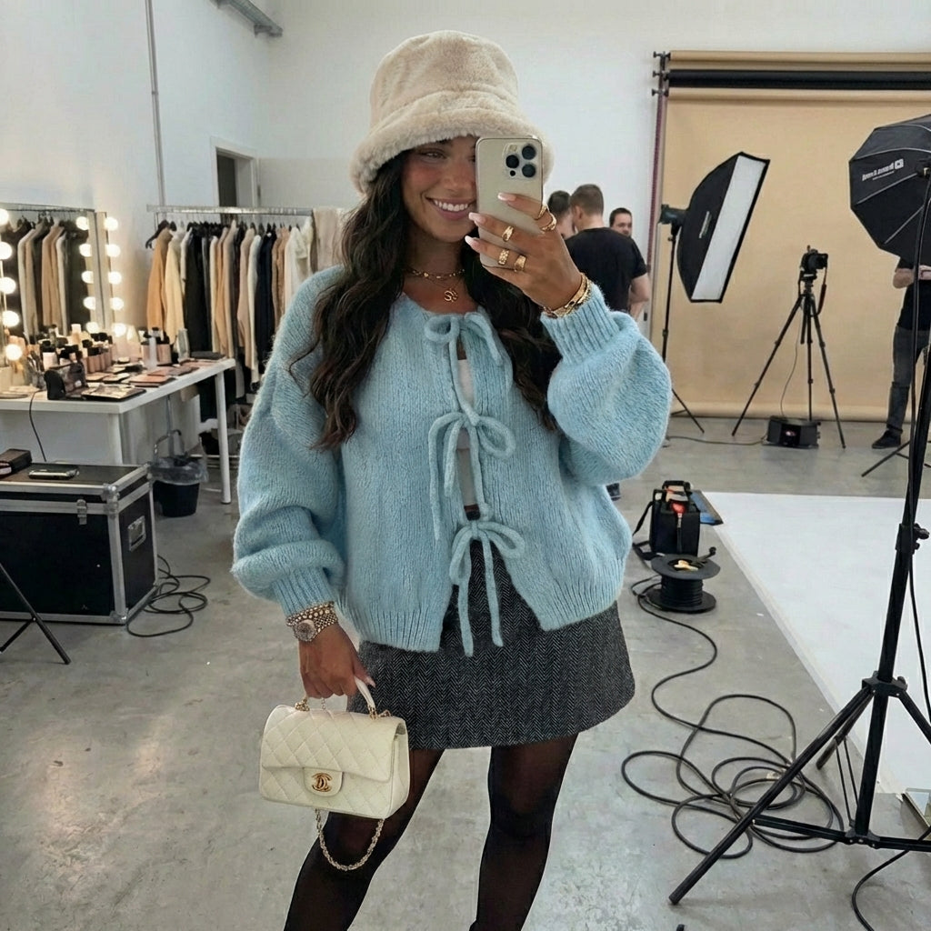 Bow Knit Lace-Up Cardigan