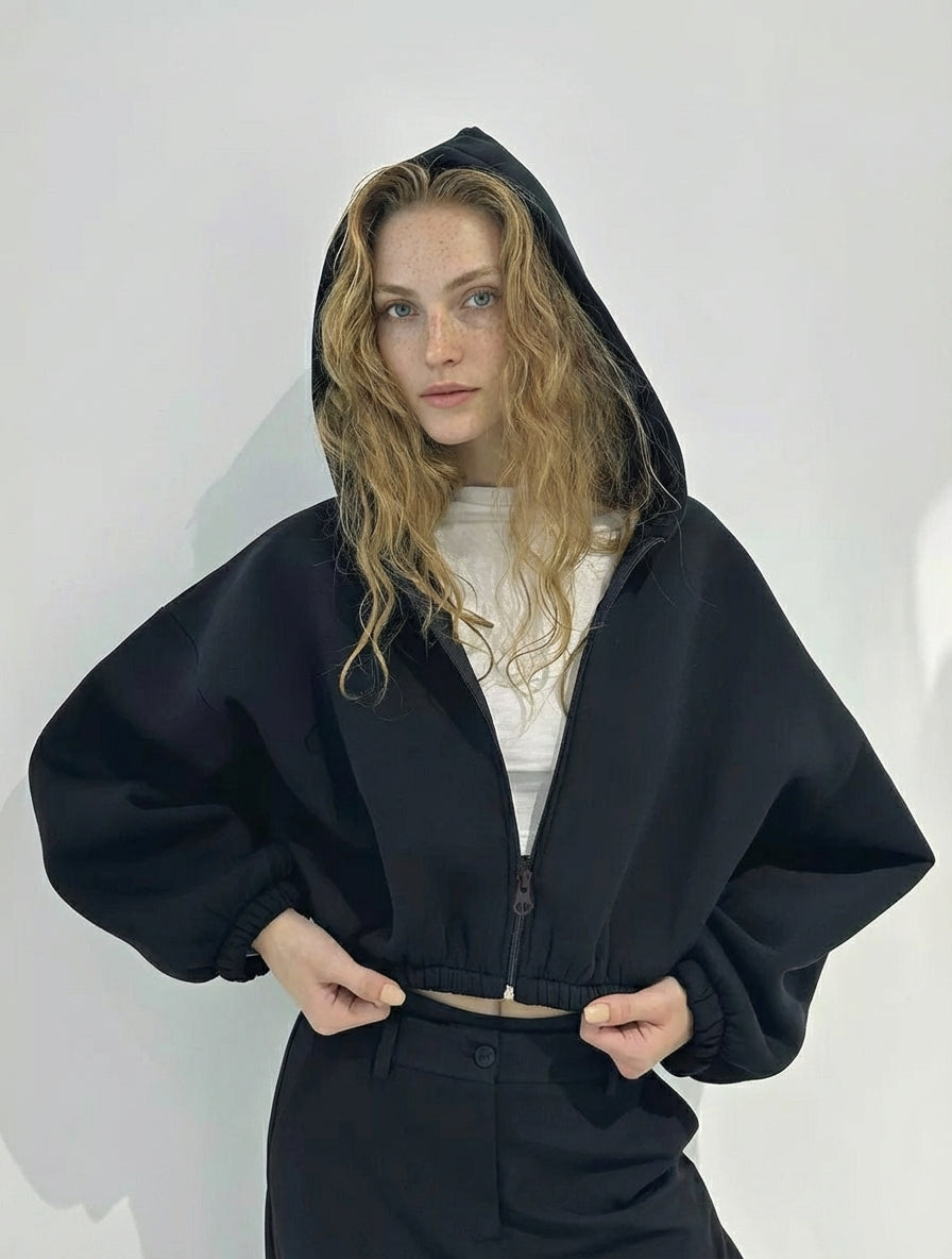 Timeless Cropped Zip Hoodie