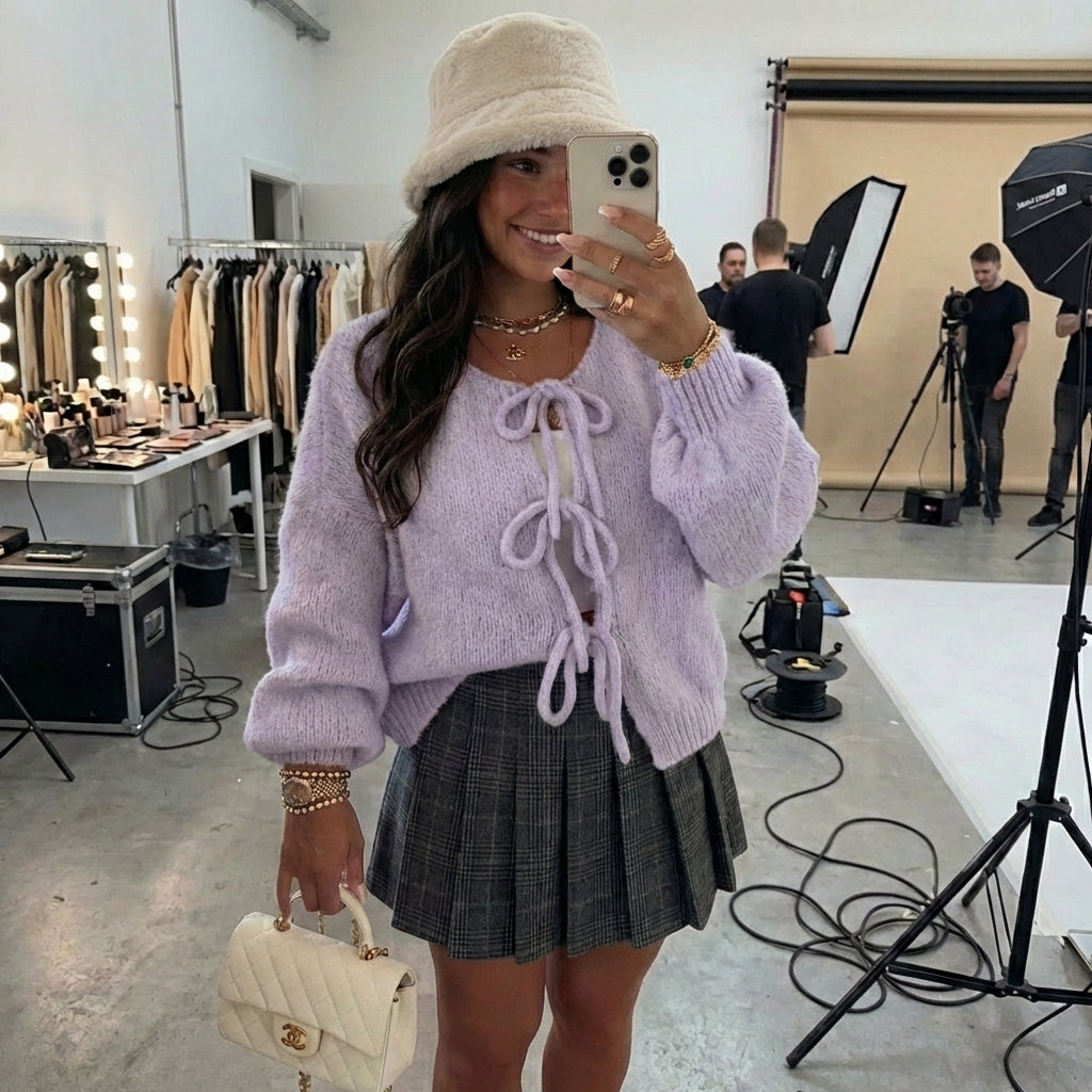 Bow Knit Lace-Up Cardigan