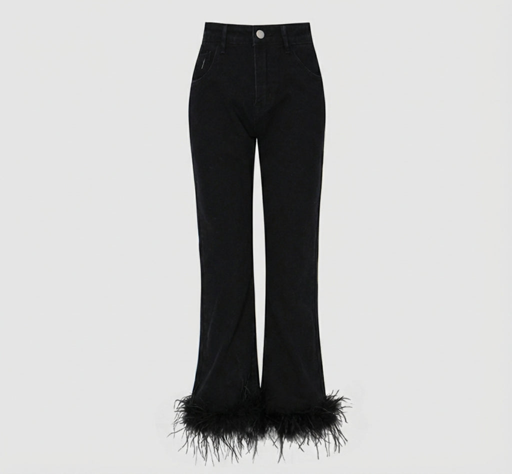 Feathered Cropped Denim Trousers