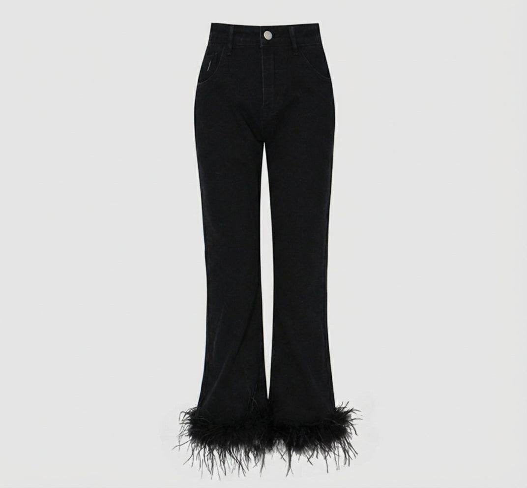 Feathered Cropped Denim Trousers