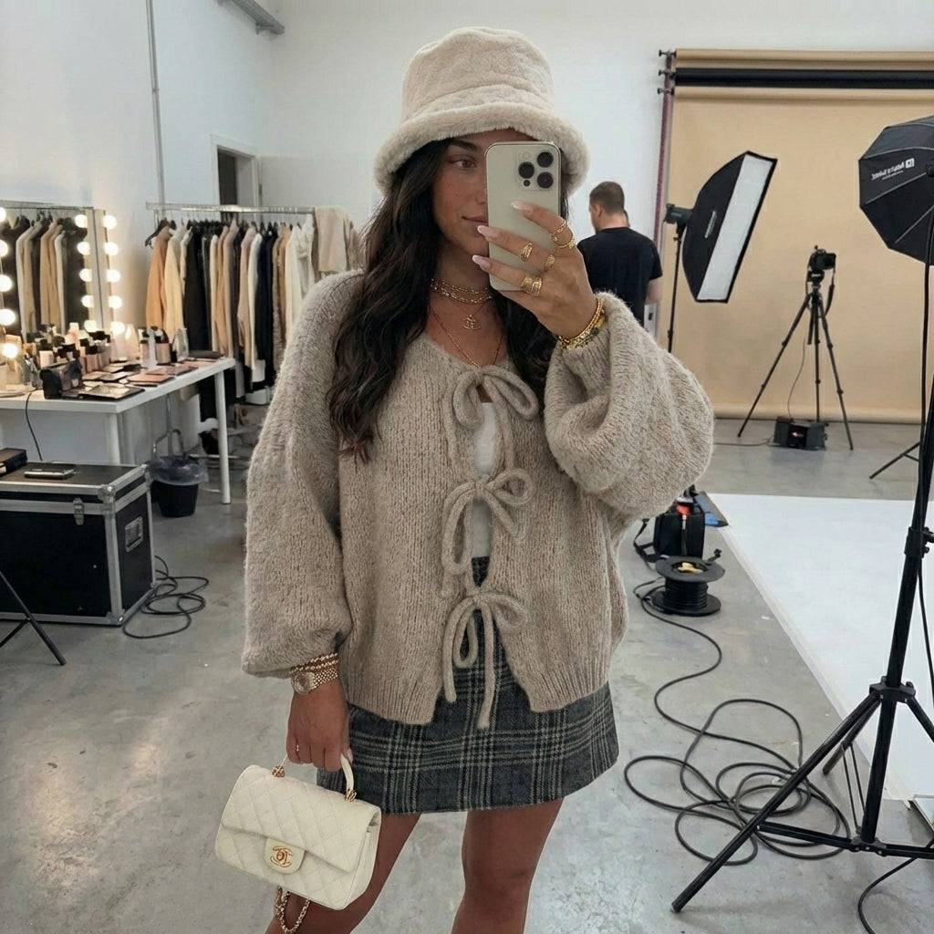 Bow Knit Lace-Up Cardigan