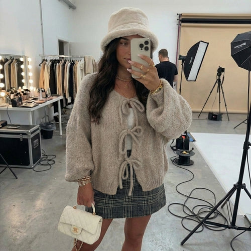 Bow Knit Lace-Up Cardigan