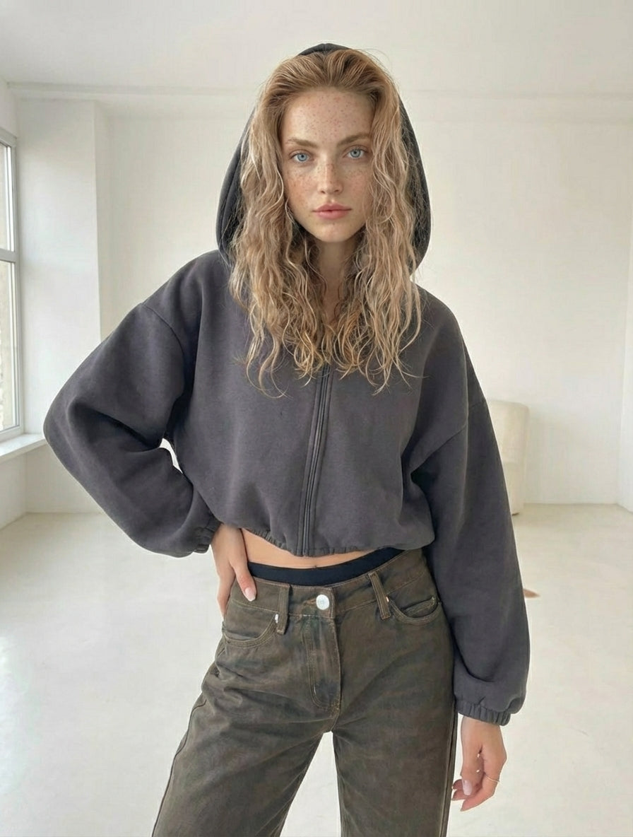 Timeless Cropped Zip Hoodie