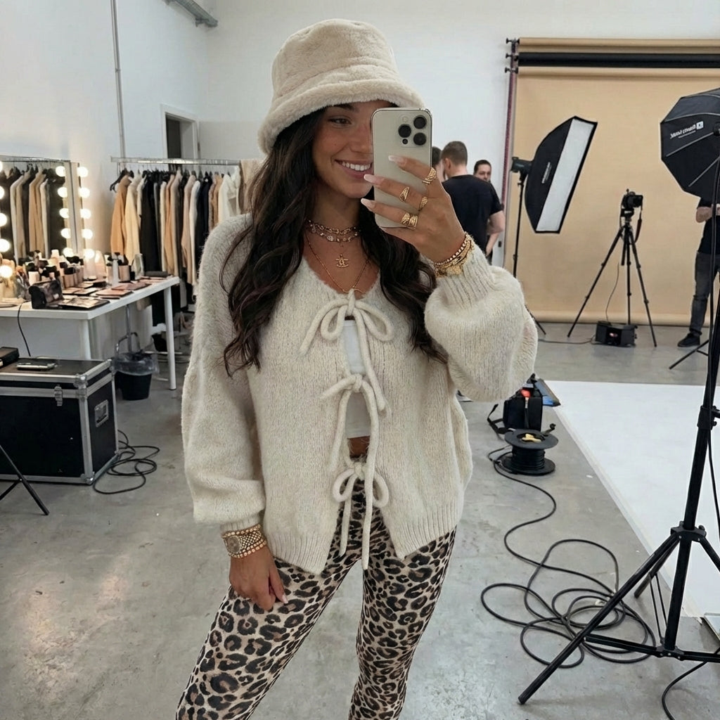 Bow Knit Lace-Up Cardigan